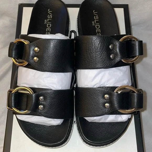 NWT J/SLIDES BAHA Black Leather Sandal - Picture 9 of 16
